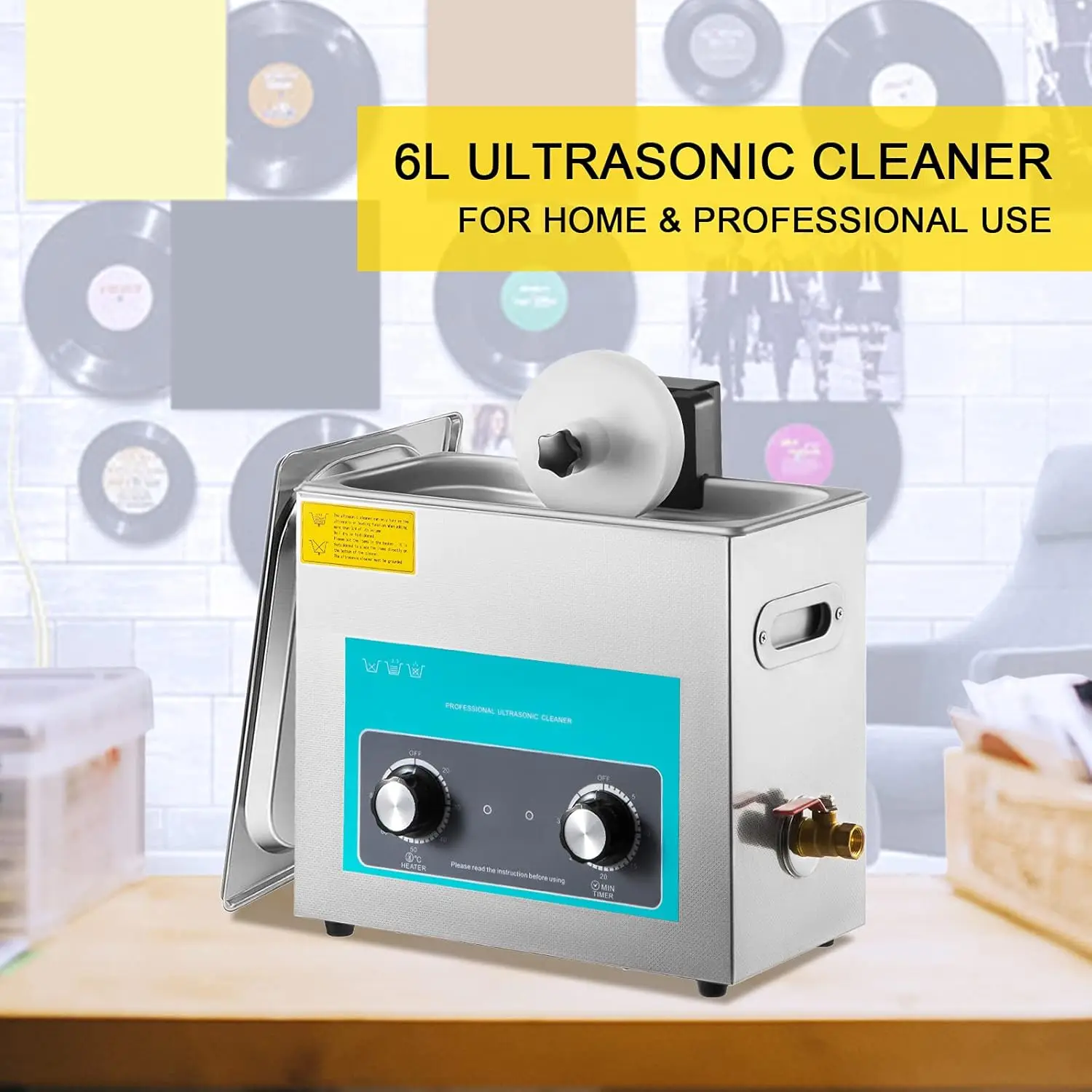 Ultrasonic Vinyl Record Cleaner 6L 40kHz Vinyl Ultrasonic Cleaning Machine Knob Control Record Ultrasonic Cleaner 4 Records Viny