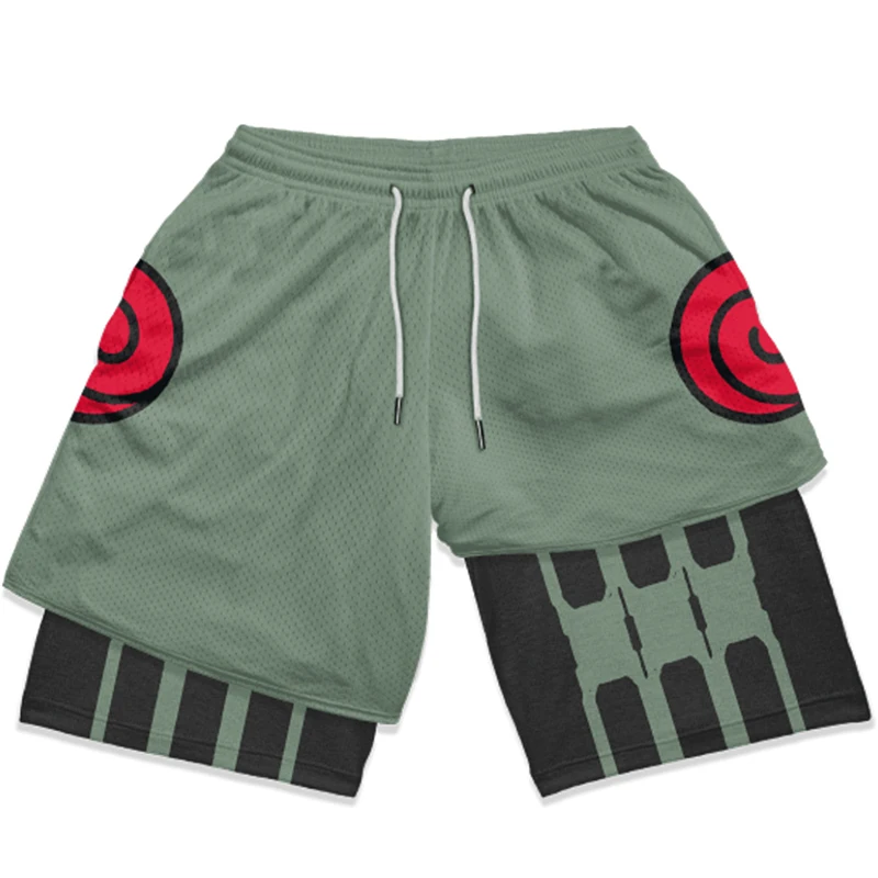 Anime Performance Shorts Men Women 2 In 1 Gym Shorts Manga 3D Print Mesh Quick Dry Sports Short Pants Summer Fitness Workout