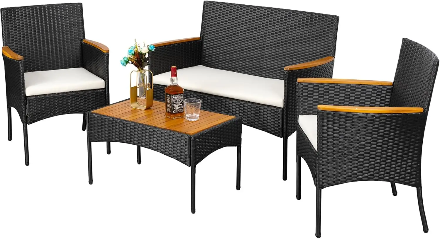 SUNLEI Multi Pieces Outdoor Patio Furniture Sets Conversation Sets Rattan Chair Wicker Set,Glass Table,Outdoor Indoor Use Backya