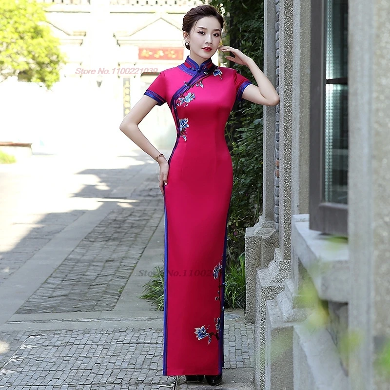 

2025 traditional flower embroidery formal dress chinese improved cheongsam stage performance qipao banquet evening qipao dress