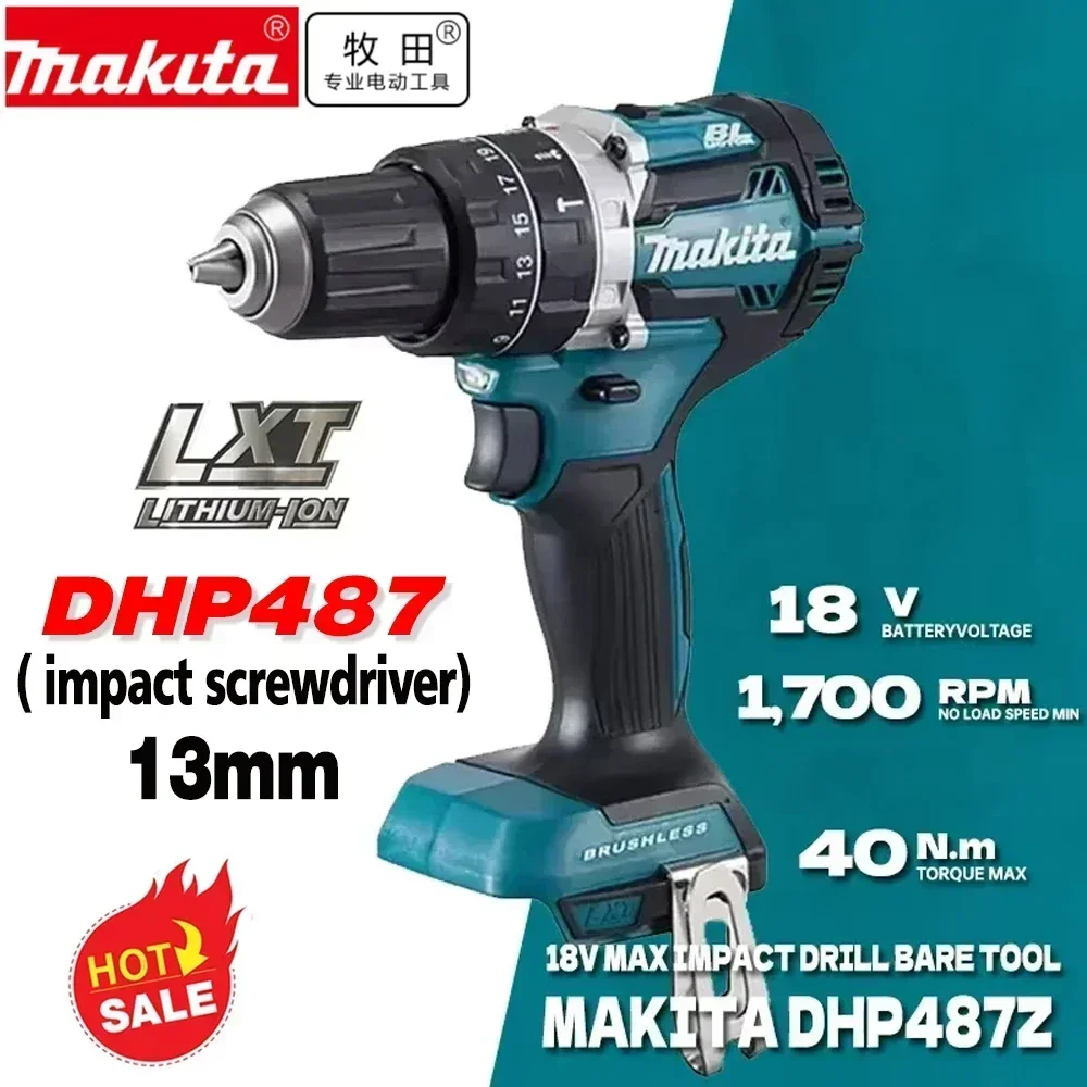 

Screwdriver Cordless Percussion Drill Makita DHP487 18V Electric Variable Speed Brushless Motor Impact Power Tools Power