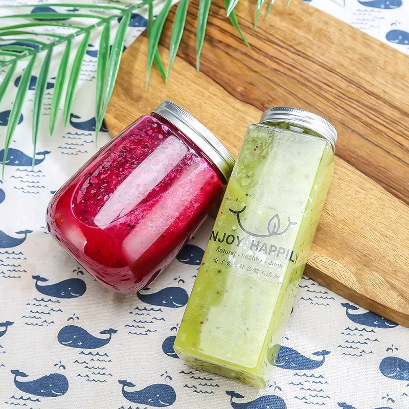 고품질 일회용 투명 PET 음료 컵 350ml 500ml 650ml 테이크아웃 사각 보바 티 음료 주스 플라스틱 병