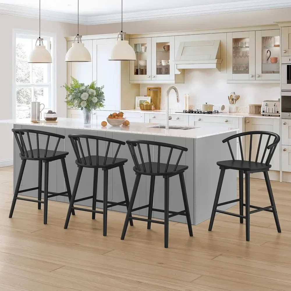 

Bar Stool with Semicircular Backrest, Farmhouse Barstools Set of 4, Counter Height Bar Stool