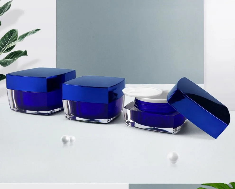 50g dark blue square shape acrylic jar pot tin essence/eye serum/day night cream/gel/moisturizer whitening skin cosmetic packing