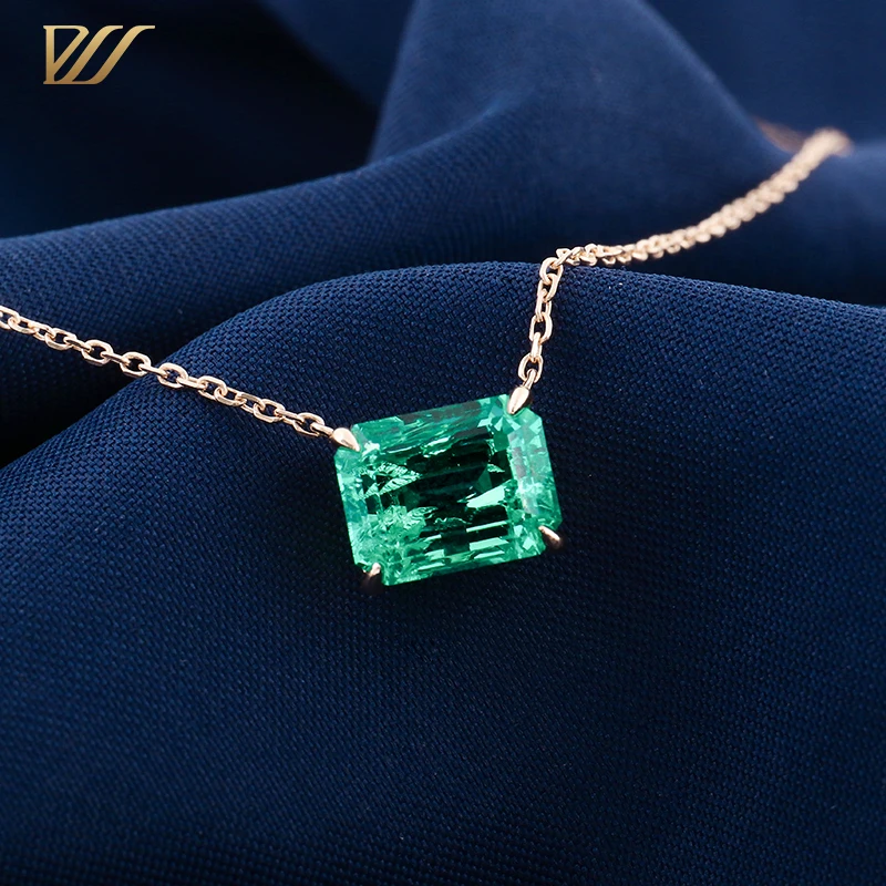 

Provence jewelry 7x9mm lab Emerald necklaces lab gemstones Colombia 10K/14K gold chain necklaces Romantic Valentine's Day gift