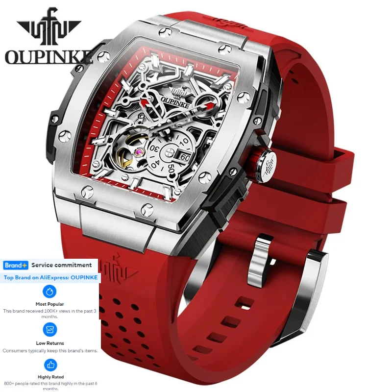 

OUPINKE Genuine Watch Automatic Mechanical Sapphire Mirror Skeleton 52mm Large Dial Calendar Man Wristwatch