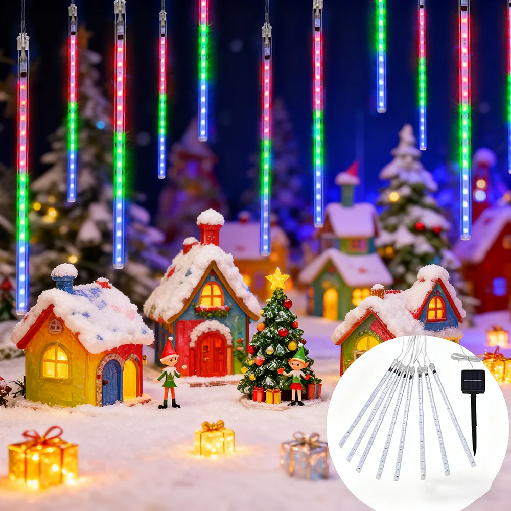 1pc Solar Meteor Shower Rain Lights, 30cm 8 Tubes LED Falling Rain Fairy String Lights  Falling Raindrop Lights