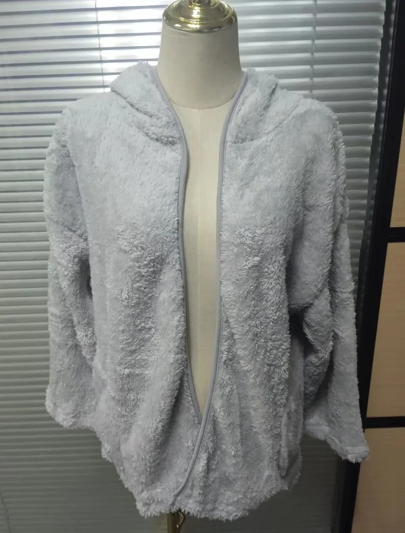 Chaqueta de lana de cordero para mujer, cortavientos de felpa de longitud media, holgada y cálida, de lana Artificial de manga larga, Color sólido