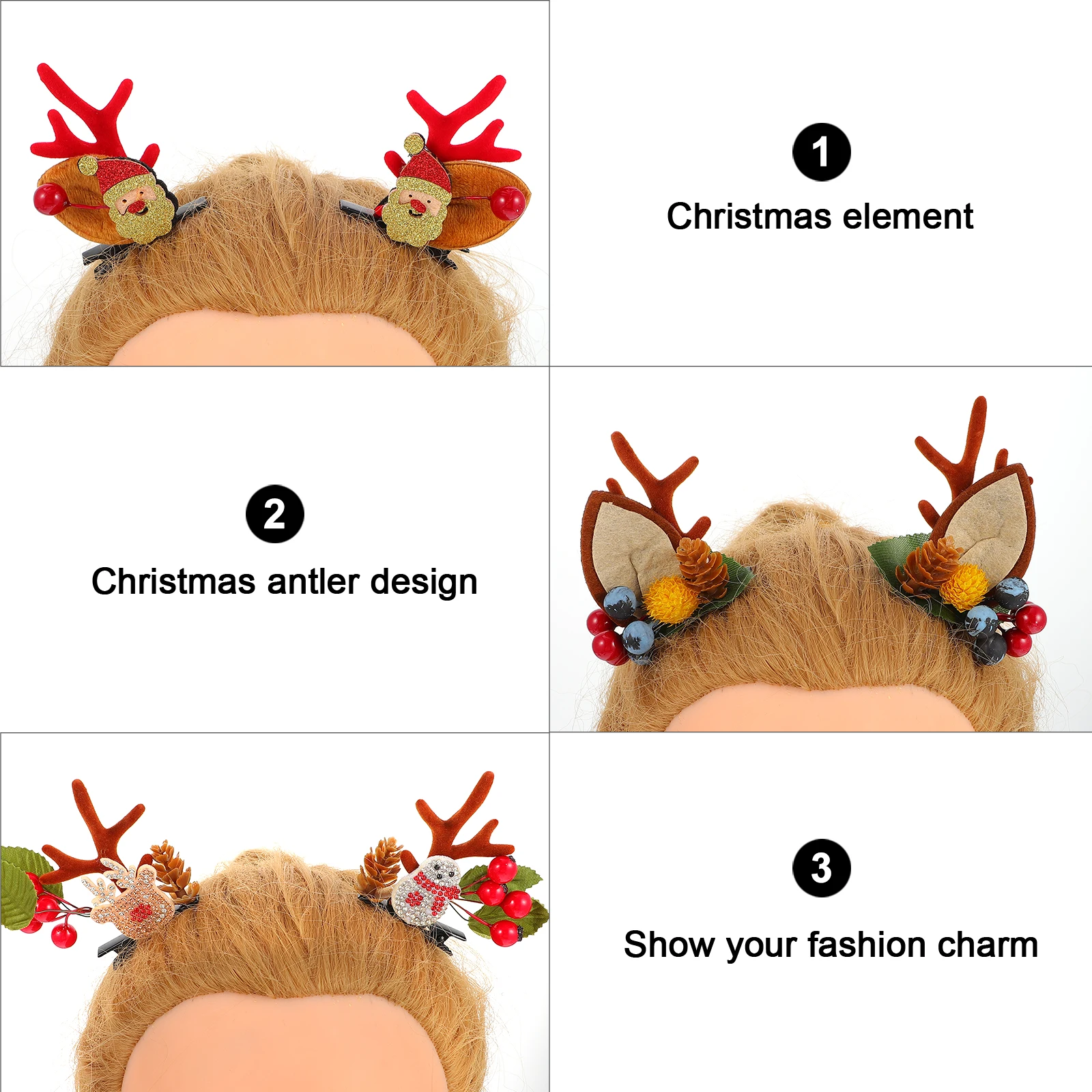 

4 Pairs Christmas Antler Hair Clip Ear Hairpins Antlers Clips for Decoration Reindeer Barrettes Accessories
