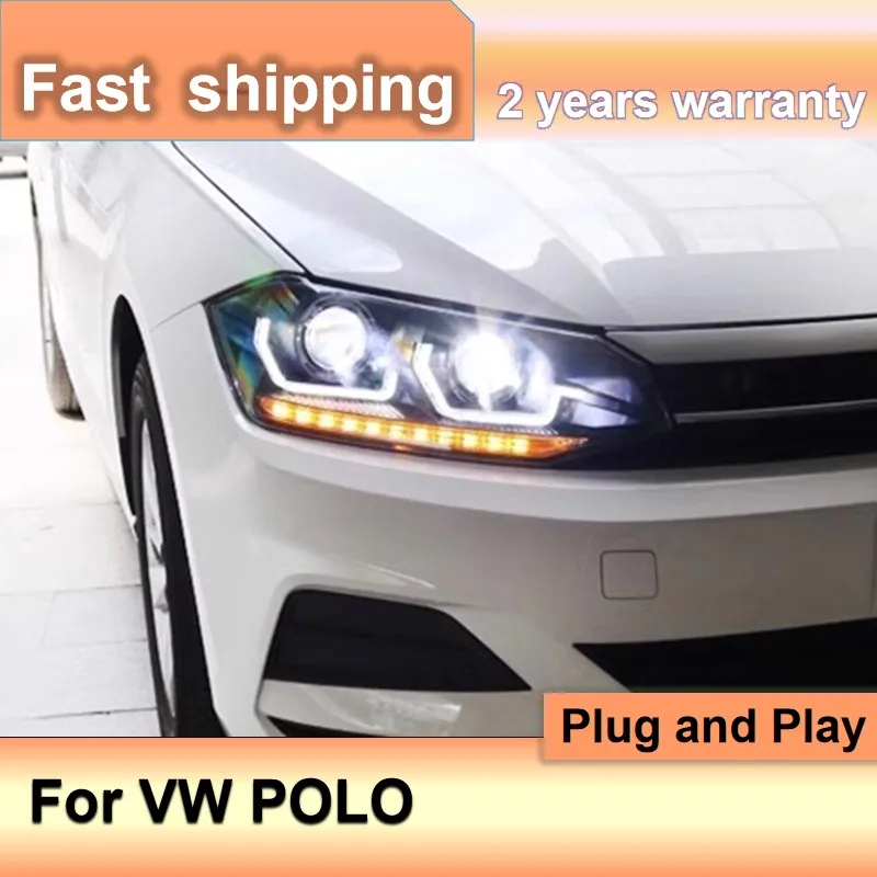 Car Accessories for  VW Polo Head Lamp 2019-2020 Volkswagen Polo Headlights DRL Turn Signal High Beam Angel Eye Projector Lens