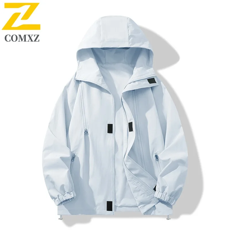 

​COMXZ High Quality Mens Jacket Solid Color Loose Outdoor Travel Windproof Coat Leisure Hooded Collar Autumn Windbreaker