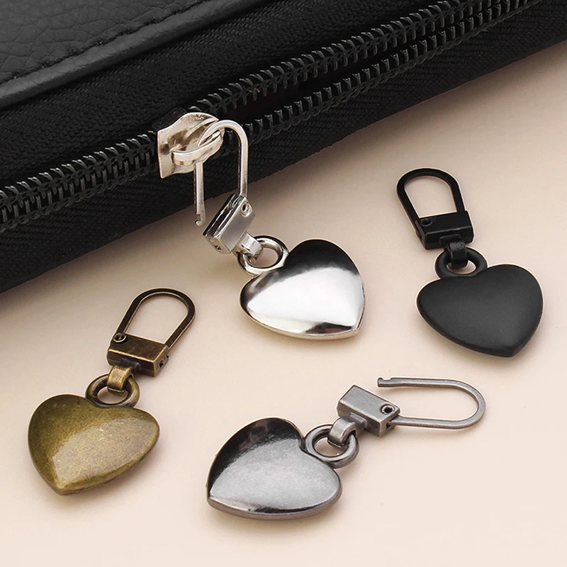 1pcs Detachable Metal Zipper Pullers Heart Shape Zipper Sliders Head Zipper Pull Tab Girl Clothes Bags Zippers Repair Kits DIY