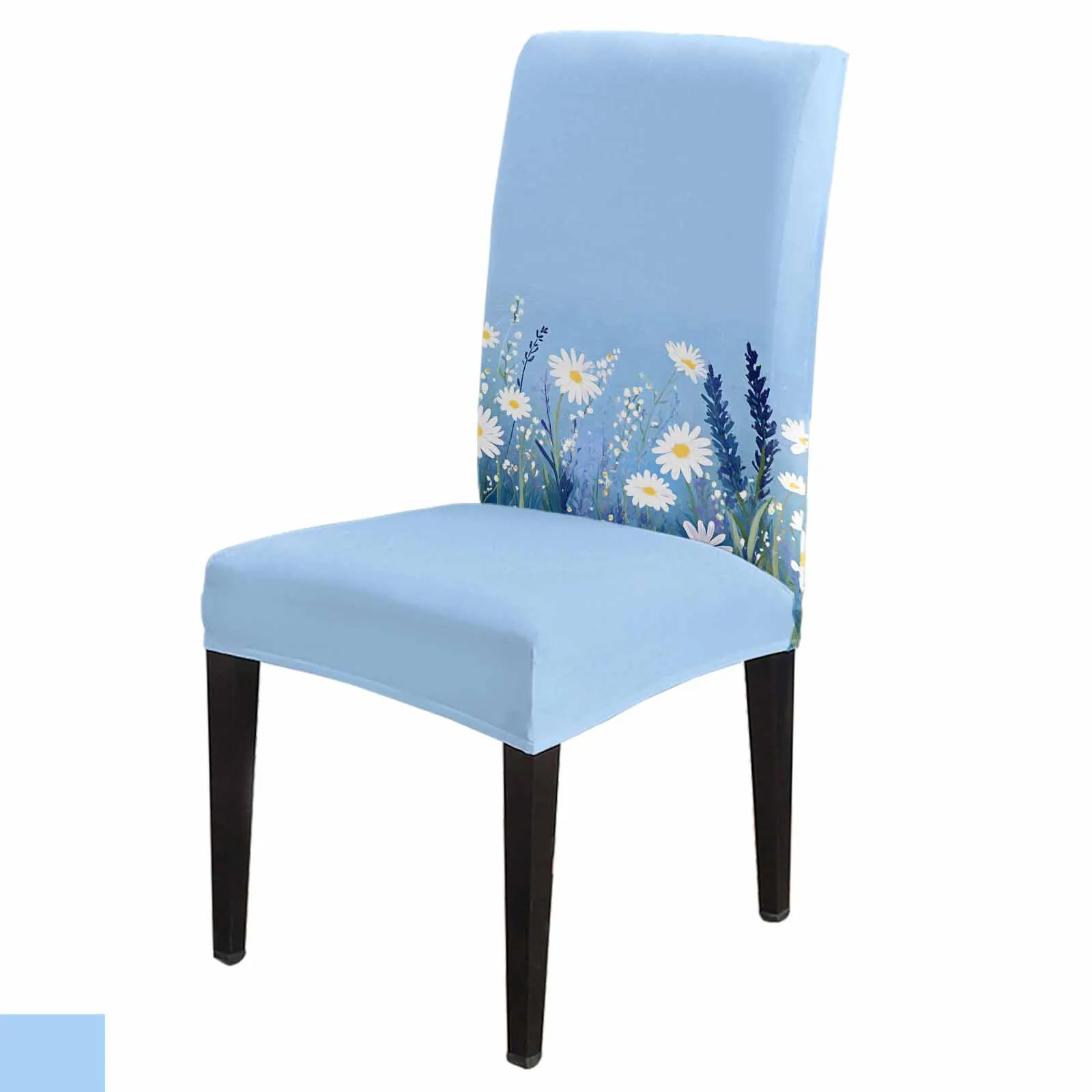 

Spring Blue Flowers Pastoral Chair Cover for Dining Room Spandex Stretch Seat Cover for Wedding Banquet Party Seat Case
