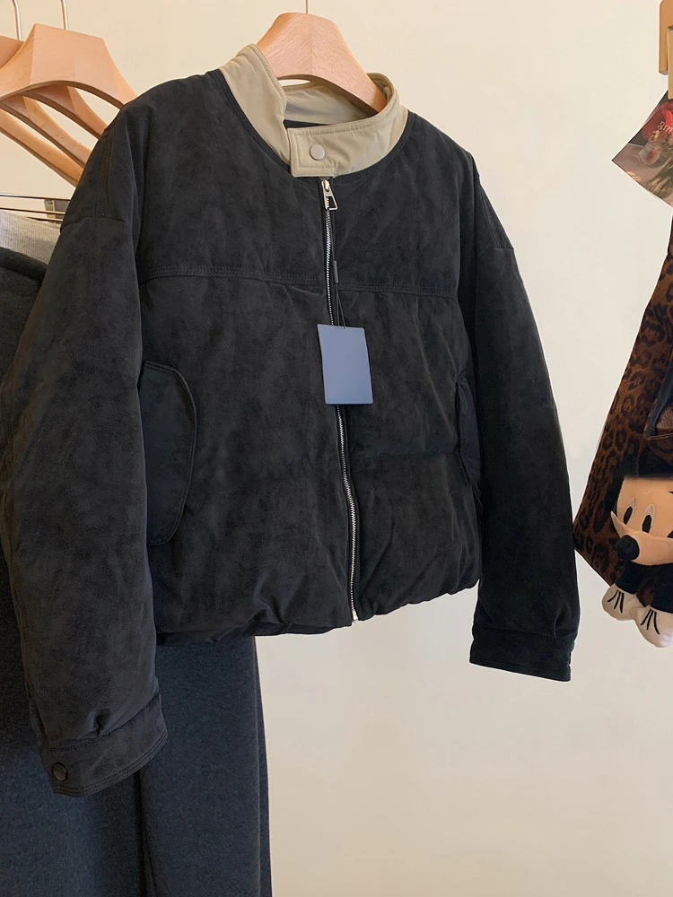 

Retro Korean Sle Collared ort Cotton Jaet Women's Casual Faion Spring Autumn Versatile Zipper Closure Long Sve