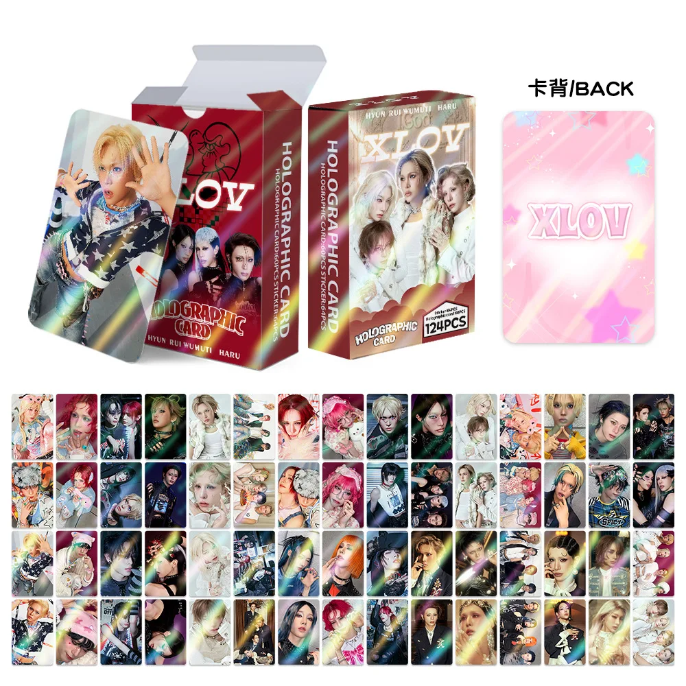 124Pcs/Set Idol XLOV New Album Series Periphery Flash Cards Lomo Cards And Stickers WUMUTI RUI HARU HYUN Fans Gift Collection image 4
