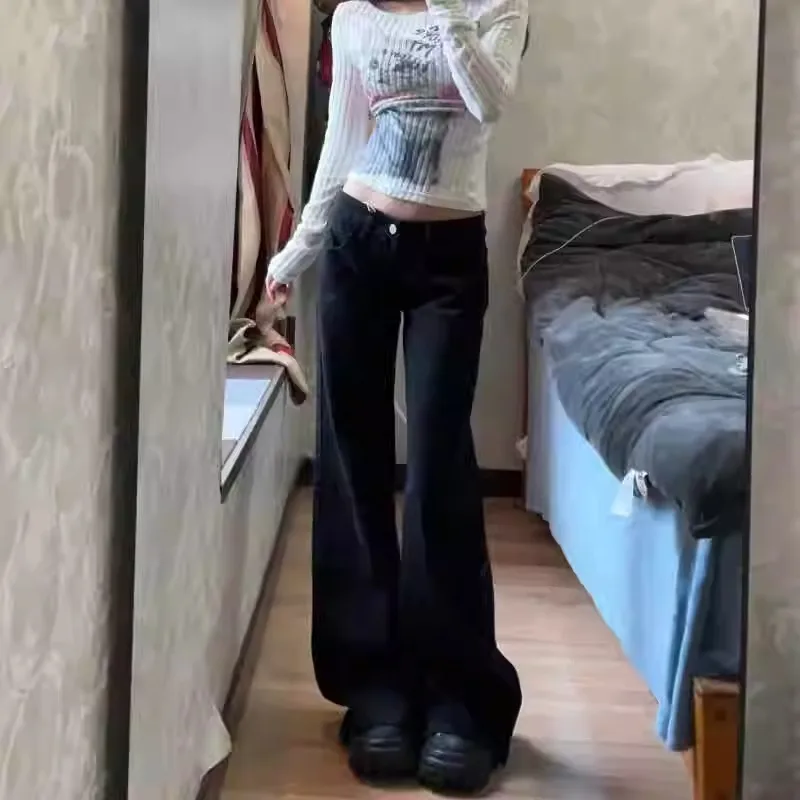 Bla taille basse cloche Bot jean femmes initiale automne nouveau américain épicé ample minceur jambe large droite pantalons longs