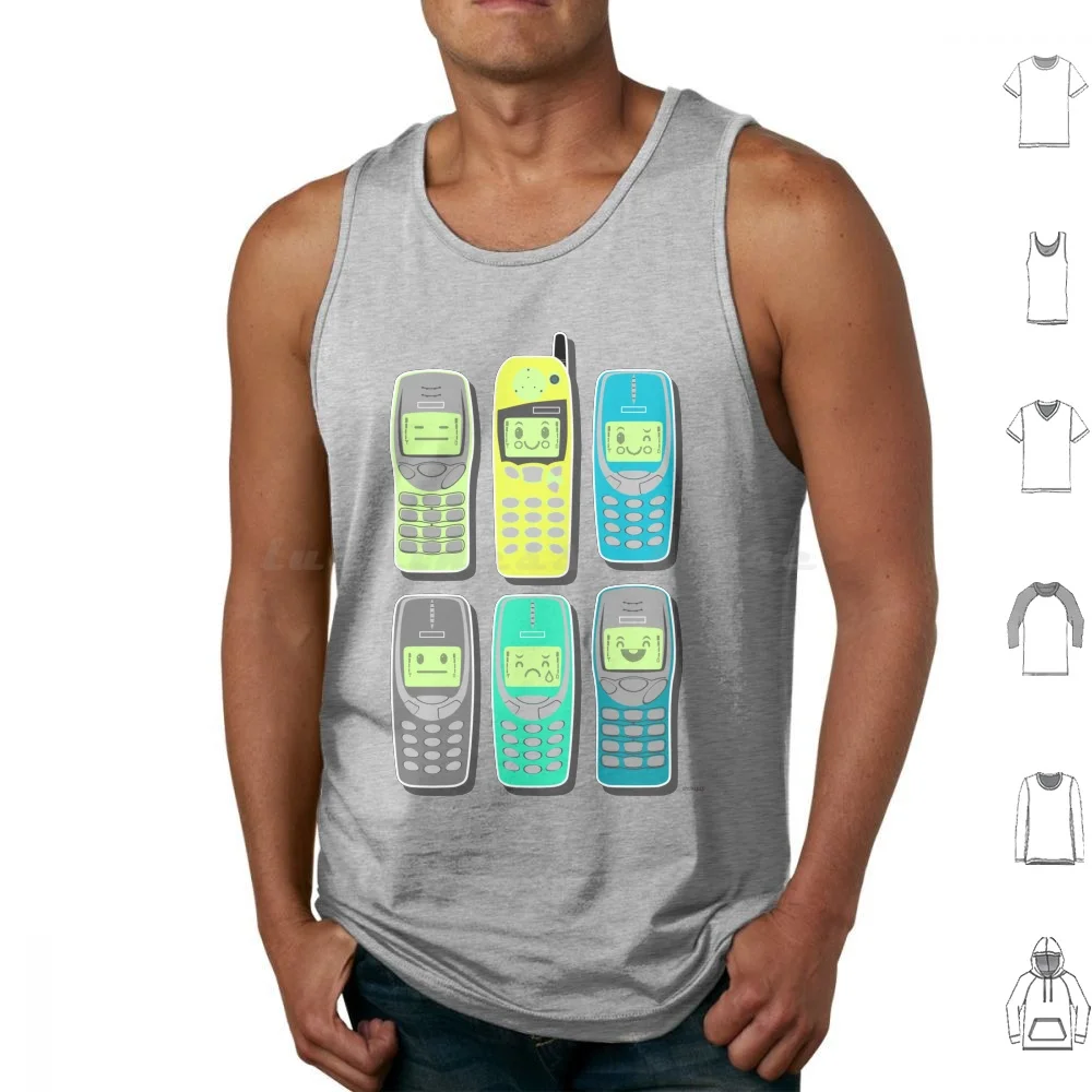 Vintage teléfono móvil patrón camisetas sin mangas chaleco sin mangas Vintage Retro lindo Kawaii teléfono móvil Nokia 3210 3310 5510 Nokia3310