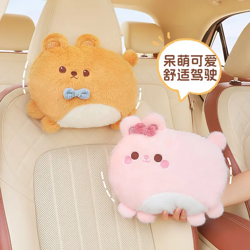 

NEW Bear Rabbit Car Headrest Pillow Neck Lumbar Support Soft Plush Car Seat Pillow Creative Cartoon Home Decorative Cushion