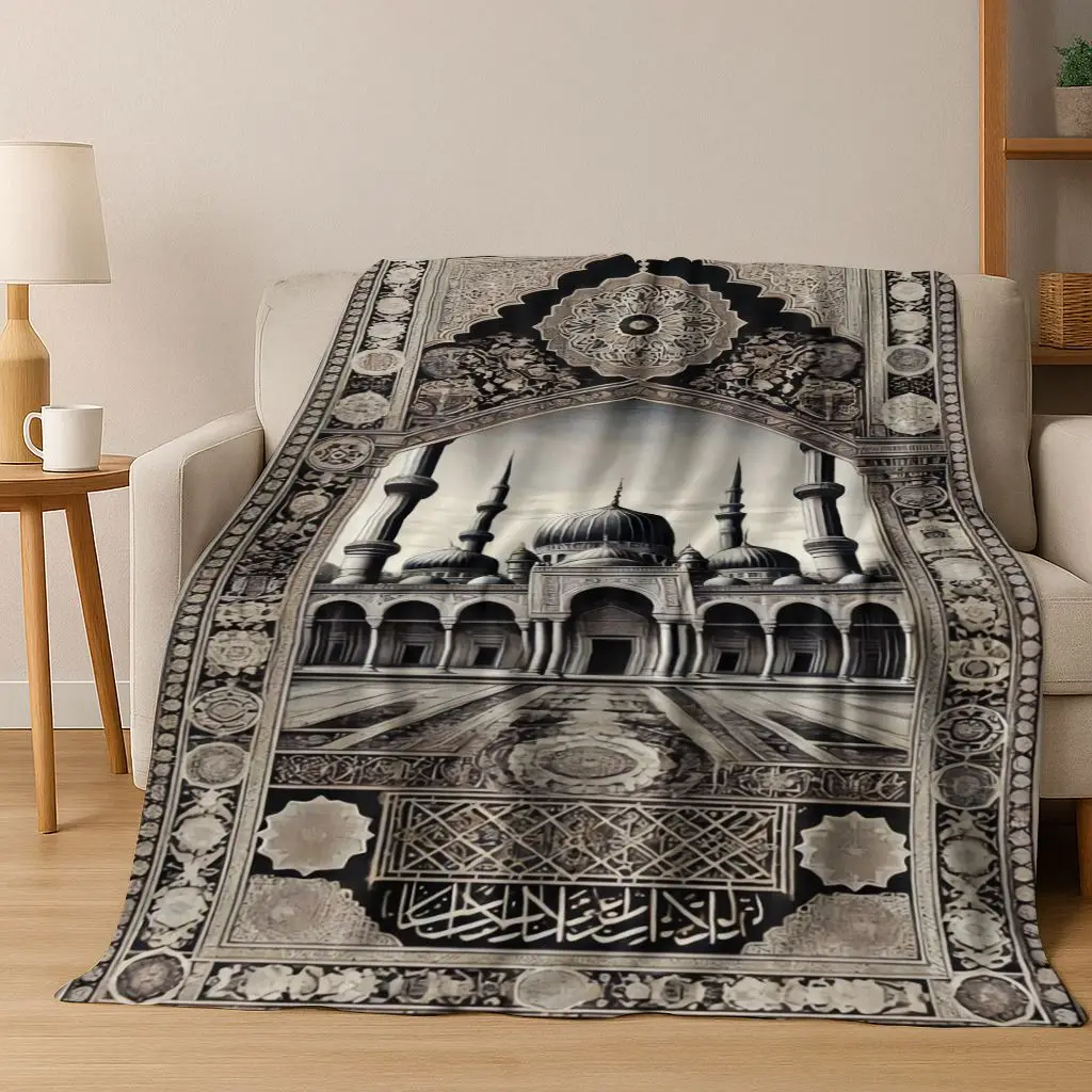 

Mosque Islam Prayer Muslim Calligraphy Flannel Blanket,Cozy Soft Throw Blanket for Home Bedroom Bed Sofa Picnic Cover Gift Kid