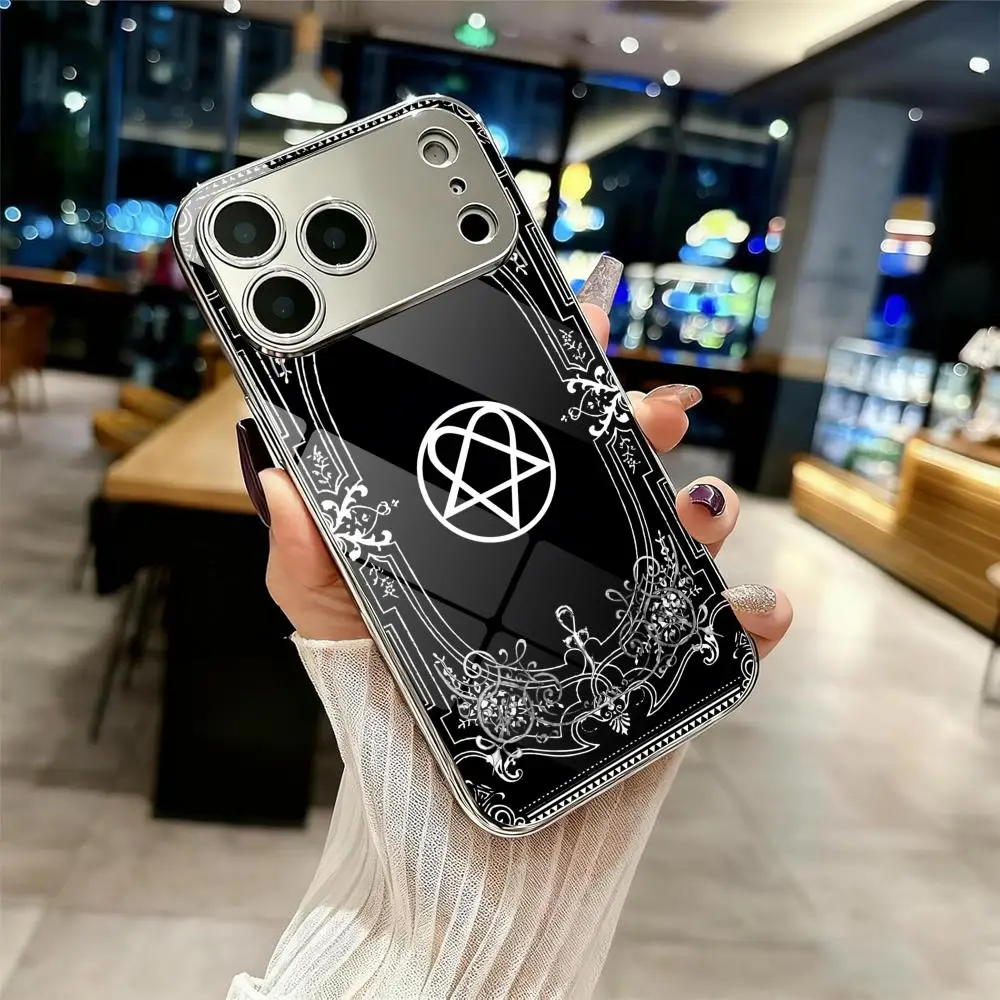 ROCK Band H-HIM Phone Case For IPhone 17 16 15 14 13 12 Pro Max Plus Electroplated Metal Bumper Shockproof Case