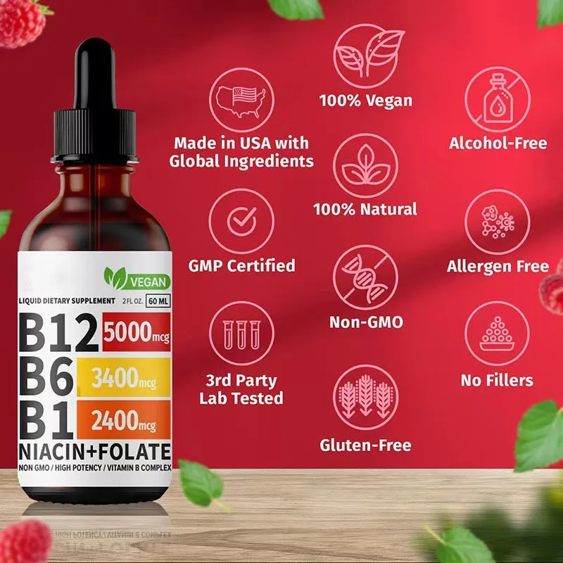 

Vitamin B12 Drops Energy Metabolism Support Supplement Boost Nerve Health & Red Blood Cell Production