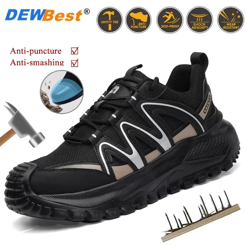 Men's Rubber-and-Plastic-Sole Impact- and Puncture-Resistant Safety Shoes, Compliant with Standard 4.0, Mid-Sole Work Shoes