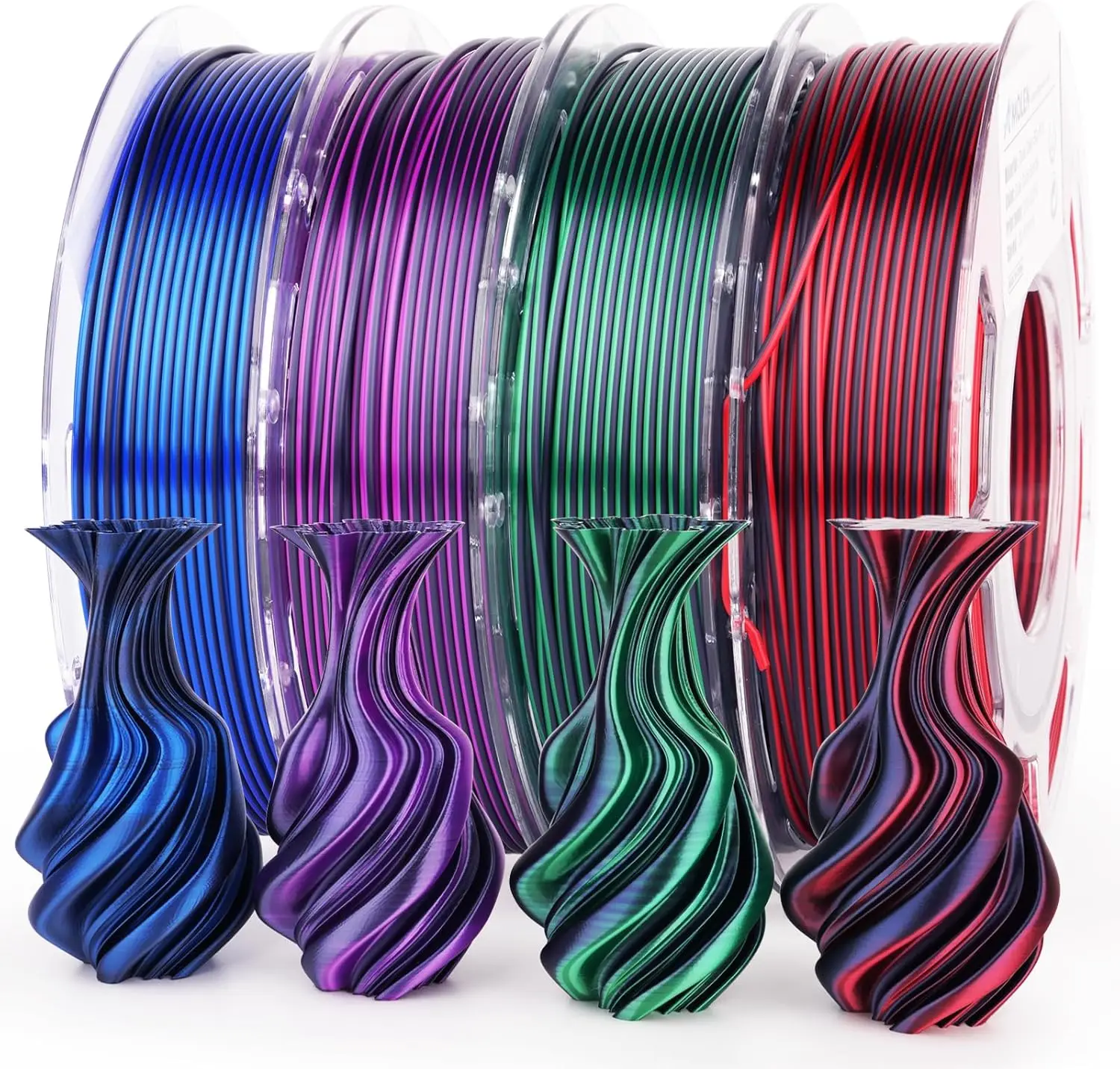 

Shiny Dual Color Silk PLA Filament 1.75mm, Color Change Bundle for FDM 3D Printers, Black Series 200g X 4 Spools