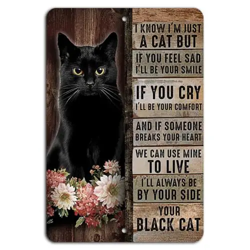 Your Black Cat: Comfort and Joy on Rustic Wood Style Sign-Aluminum