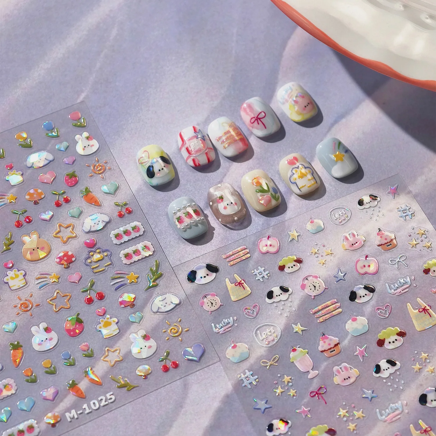 الحيوانات أرنب الكلب كعكة التفاح Bowknot ستار يمكن الكرز الفطر الجزرة الفراولة الفاكهة باو مسمار الفن ملصقات مانيكير الشارات