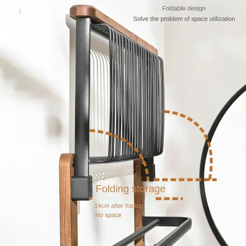 

-Деревянный держатель для полотенец, стойка без перфорации, водонепроницаемая, влагостойкая, для хранения в ванной комнате, складные полки, вешалка с большой нагрузкой