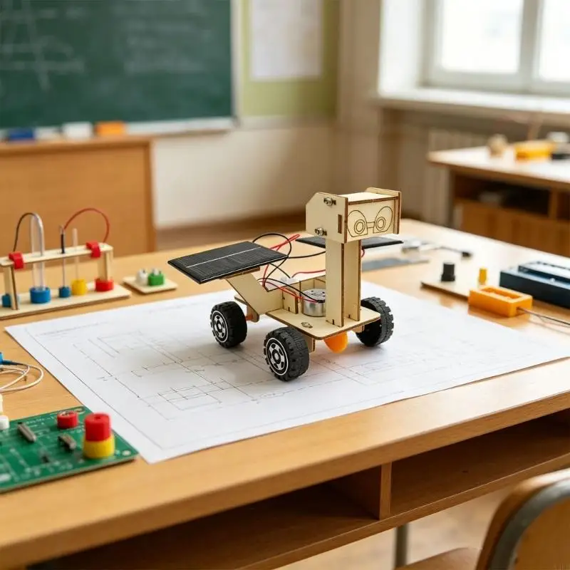 Hölzernes solarbetriebenes Mondauto-Set für Kinder, pädagogisches Spielzeug, praktische Physik-Lernwerkzeug für Schüler – Detail 8