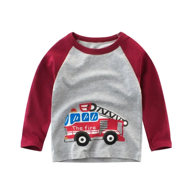 

Cartoon Car Pattern Long Sleeves T-shirts for Kids Boys Girls Autumn Spring Casual Soft Bottom Sport T-shirt for Children School