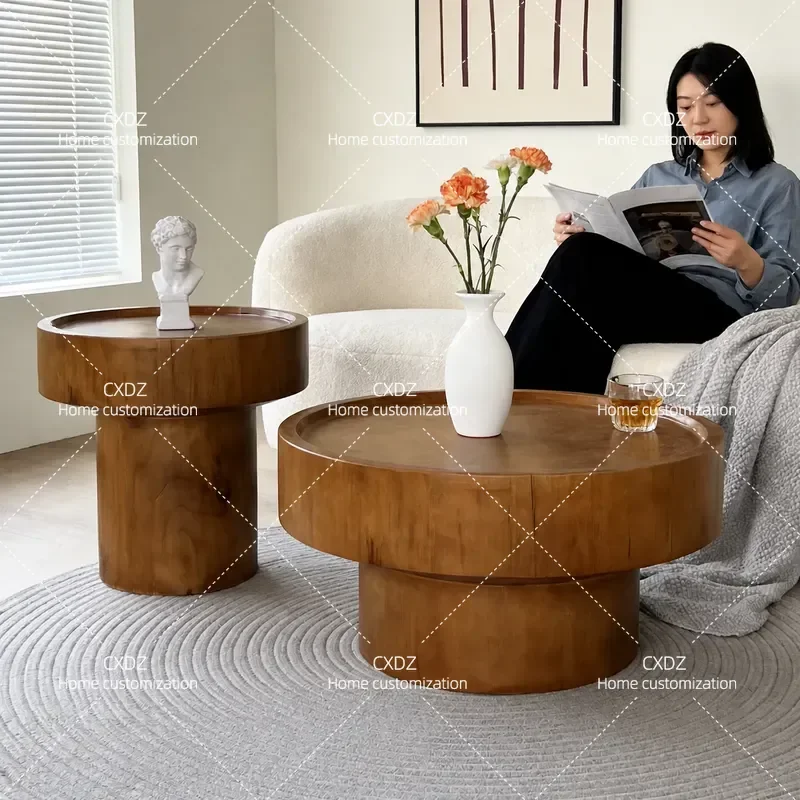 Nordic log seal coffee table living room B & B side table creative wooden pier Japanese-style wabi-sabi wind coffee table