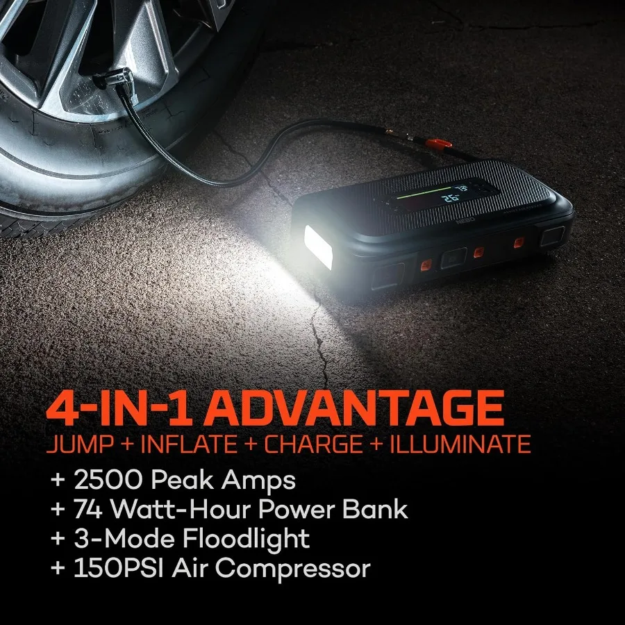 مساعدة الهواء 2500XP + Jump Starter وضاغط الهواء 4 في 1 جهاز الطوارئ للسيارات مع قوة 2500 أمبير 150 رطل لكل بوصة مربعة Air Com #2