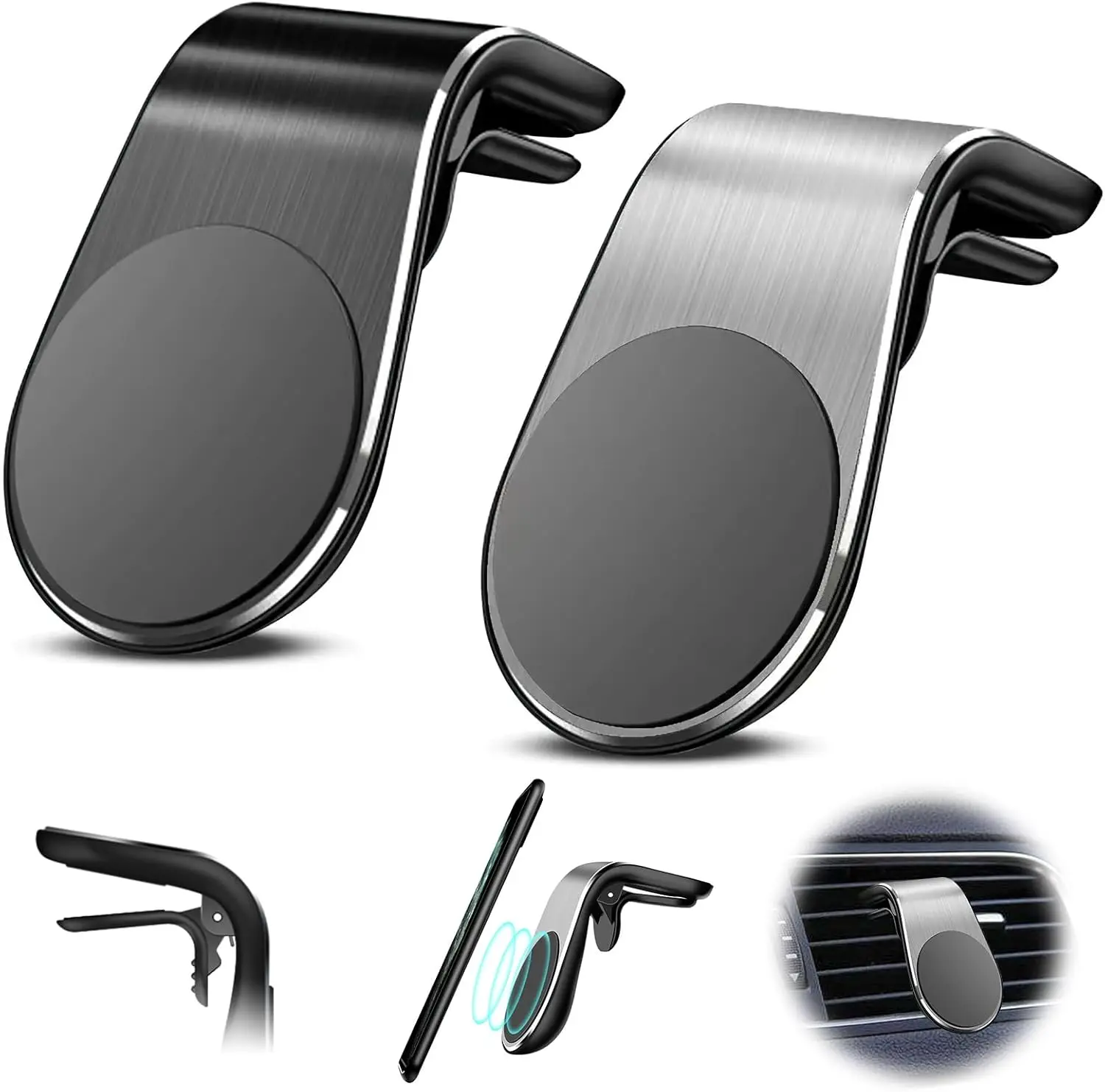 Universal Car Phone Holder L-shape 360° Rotating Air Vent Holder Aluminum Alloy Strong Magnet For iPhone Android