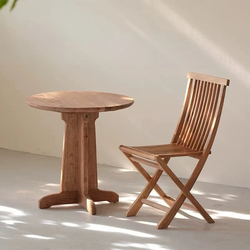 Quiet wind retro old elm dining table balcony tea  folding chair hotel homestay small round  coffee side