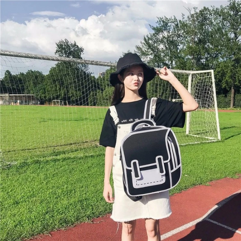 Personalized Backpack Backpack Graffiti Black And White Paper 2D Cartoon Anime Backpack Comic Bag