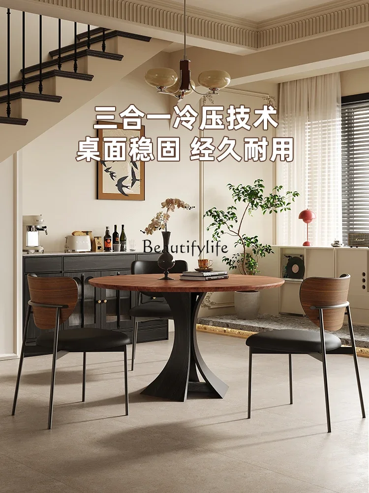 *French solid wood medium antique walnut color round dining table