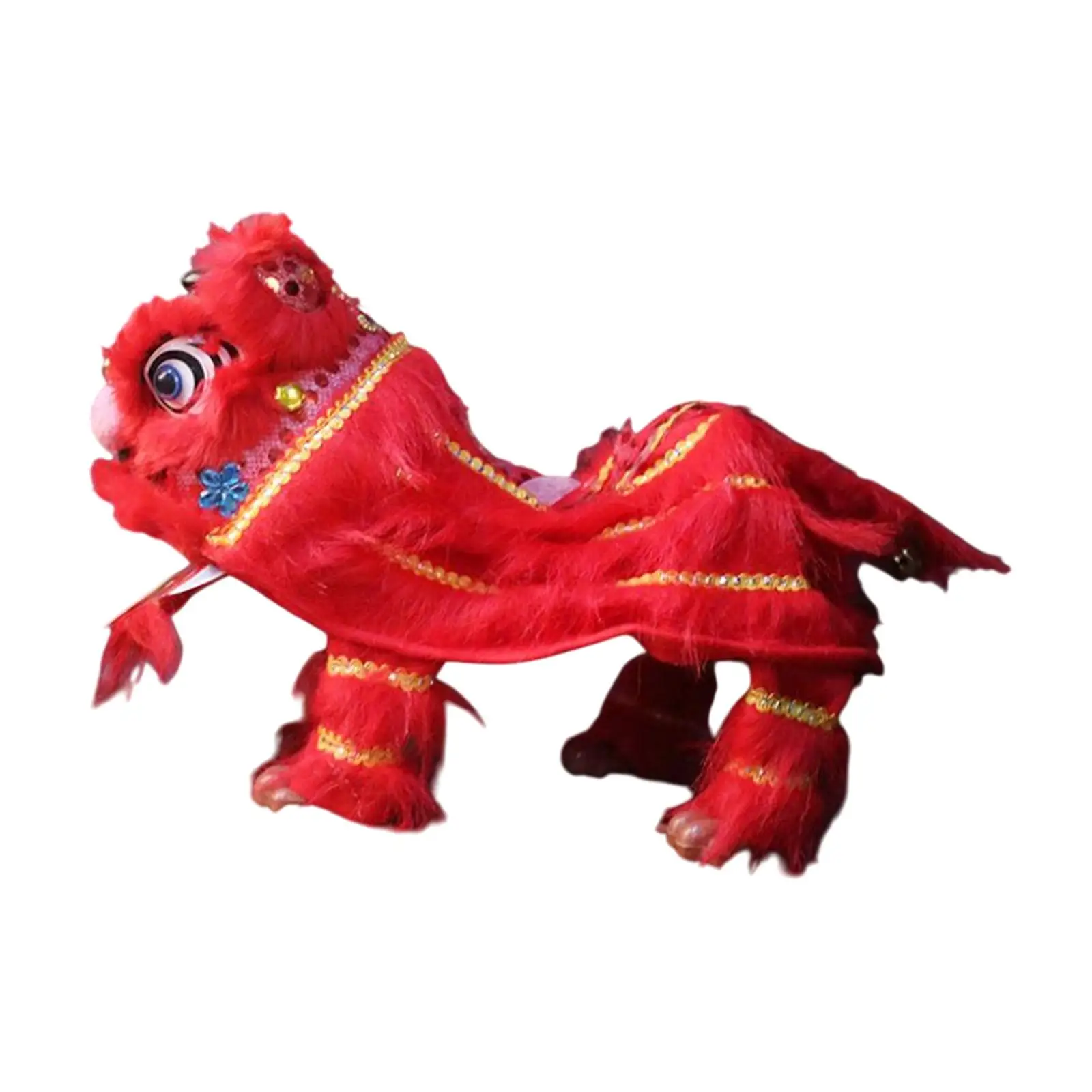 Traditional Chinese Lion Dance Puppet with String Creative Plush Craft for New Year Holiday Party Decor