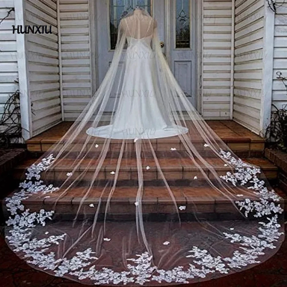 Exquisite Long Wedding Veil Classic Tulle Applique for Bridal Custom Made Colorful Long with Comb Cathedral Veil Accessories