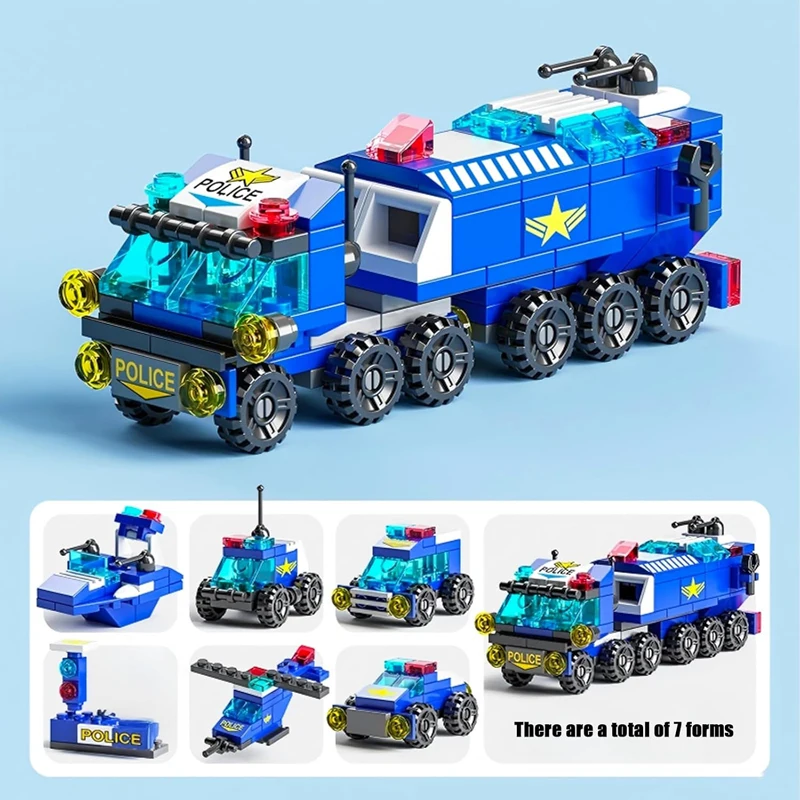 Conjunto de construção de brinquedos de carro de polícia para crianças de 5 a 12 anos |   Brinquedo de bloco de construção de 147 peças com rodas móveis, conjunto de brinquedos de aventura para perseguição de carro