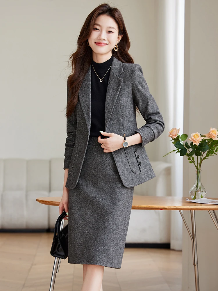 

2025 New Autumn Winter Women's Tweed Suit Set Casual Profional Plaid Coat Two Piece Set Faionable Commute Sle Long Sve