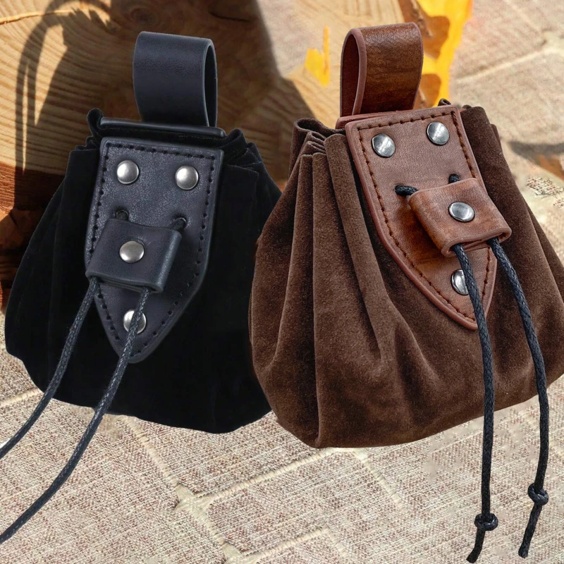 Medieval Renaissance Belt Bag Celtic Viking Coin Pouch Steampunk Drawstring Purse Viking Style Pu Leather Pocket Bag