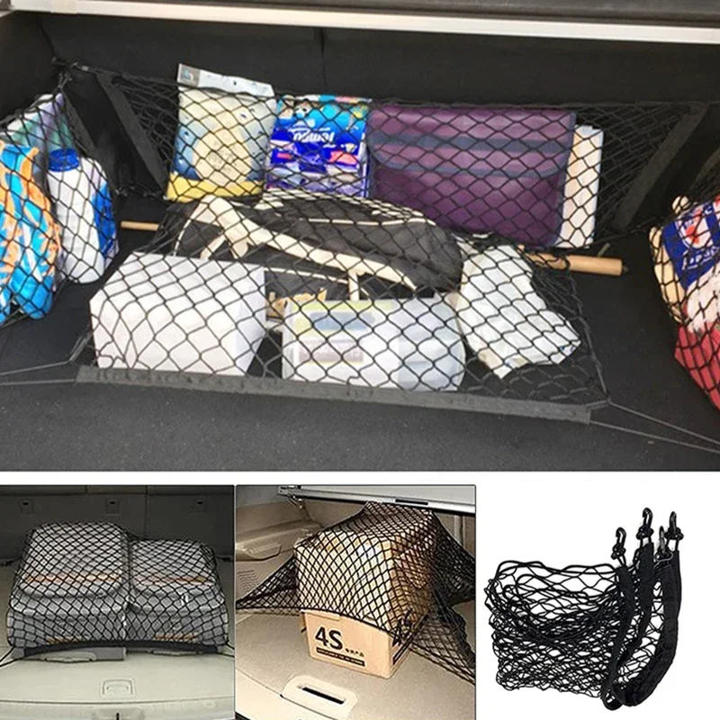 70*70/100*60cm Universal Car Trunk Organizer Rear Trunk Back Seat Cargo Mesh Net Bag  Flexible Nylon Car Storage Wall Pouch Bag