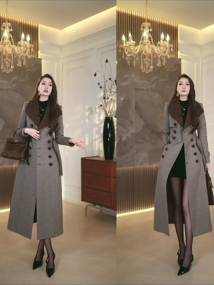 

Ele Slimming Commute Sle Faionable Autumn Winter New Arrival Little Bla Dr Windbreaker High-End Feel Coat