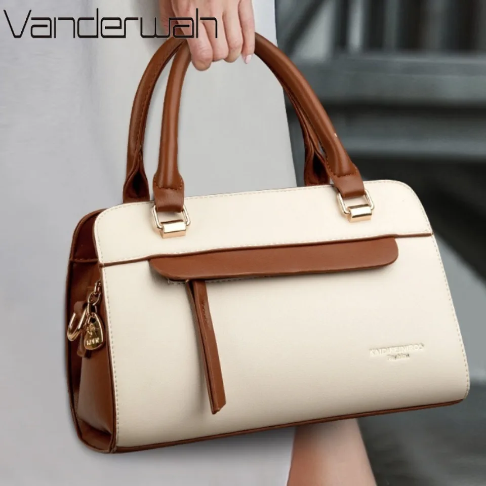 

Роскошная брендовая женская сумка бежевого и коричневого цвета контрастного цвета из искусственной кожи, дизайнерская маленькая трансформируемая сумка через плечо для повседневного офиса