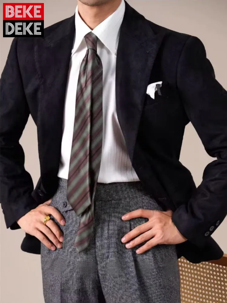 Fashion Male Black Suit Jacket Business Gentleman Lapel Blazers Two Button Single breasted Banquet Outerwear Hot Sale Party Coat
