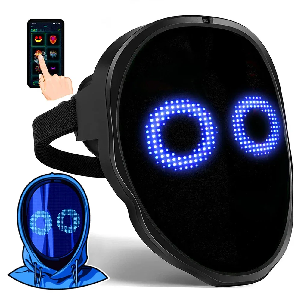 LED App Bluetooth Programmable Light up Halloween Party Mask USB Rave Christmas DIY Party Mask