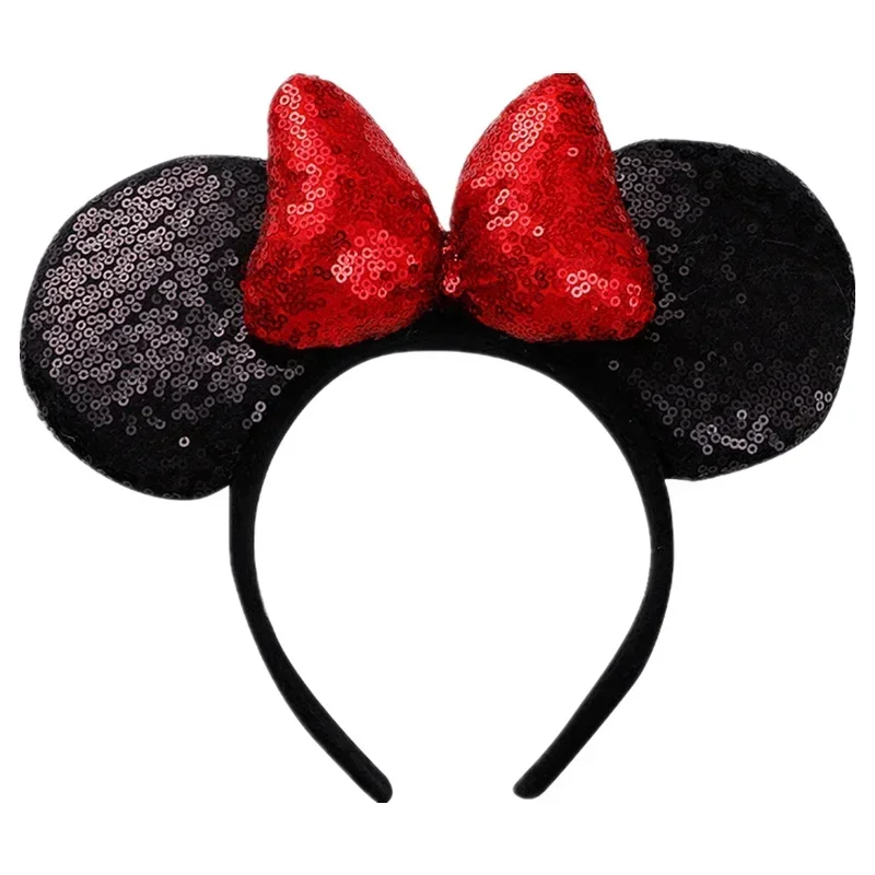 Cartoon Minnie Mouse Ears Cute Minnie Headband Women Simple Kawaii Sequin Hairbands Girls Black Bow Hair Accessories Kids Gifts