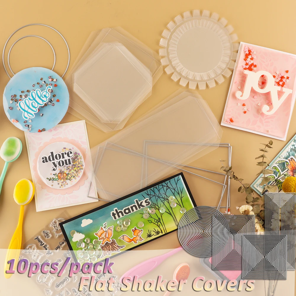 

10pcs/pack Circle Rectangle Slimline Flat Shaker Covers For Shaker Card Making Scrapbooking DIY Crafts Stencil New 2022